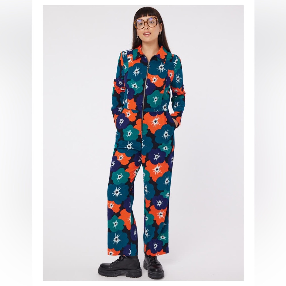 NWT Joanie Minetta Corduroy  Floral Print Jumpsuit US 12/UK 14